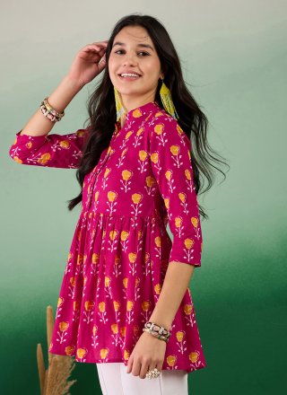 Pink Cotton Designer with Print Work for Casual