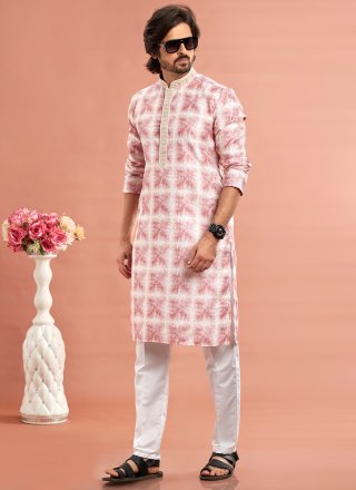 Pink Cotton Digital Print and Thread Work Kurta Pyjama