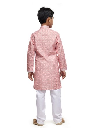 Pink Cotton Digital Print and Thread Work Kurta Pyjama for Ceremonial