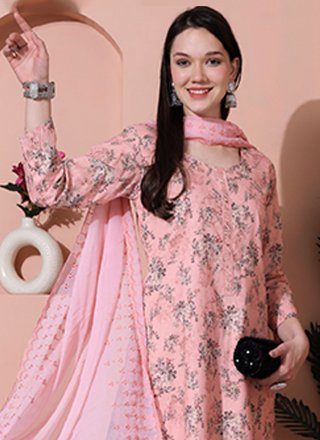 Pink Cotton Digital Print Work Salwar Suit for Ceremonial