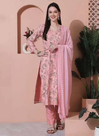 Pink Cotton Digital Print Work Salwar Suit for Ceremonial