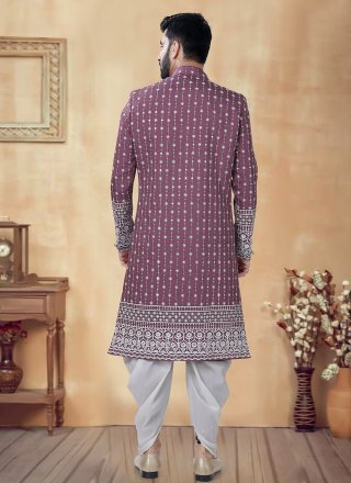 Pink Cotton Embroidered, Sequins and Thread Work Sherwani Mens Wear