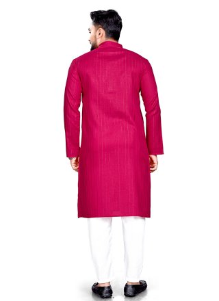 Pink Cotton Kurta Pyjama In Plain