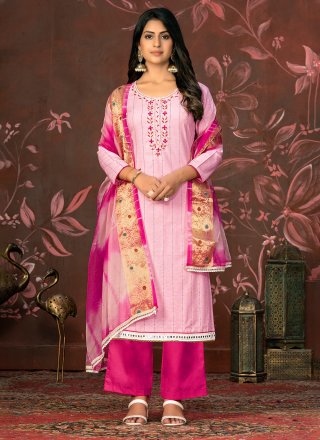 Pink Cotton Palazzo Salwar Suit with Hand Work for Women