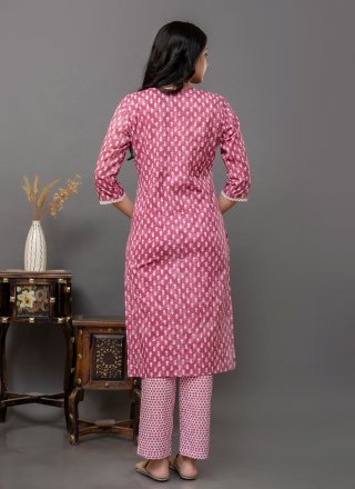 Pink Cotton Pant Style Suit with Embroidered Work for Women