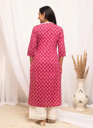 Pink Cotton Print Work Designer