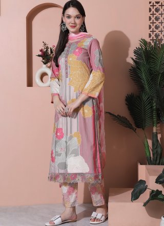 Pink Cotton Salwar Suit with Digital Print Work