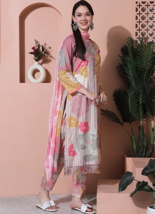 Pink Cotton Salwar Suit with Digital Print Work
