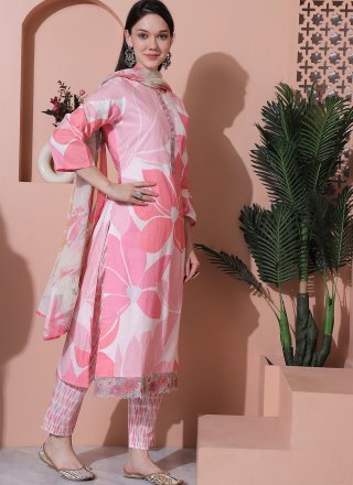 Pink Cotton Salwar Suit with Digital Print Work for Casual