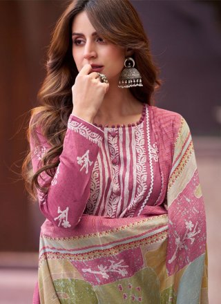 Pink Cotton Salwar Suit with Digital Print Work for Ceremonial