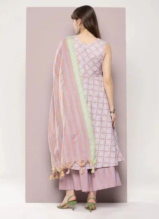 Pink Cotton Salwar Suit with Strips Print Work for Ceremonial