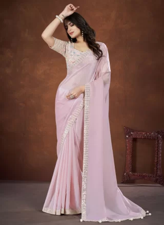 Pink Crepe Silk Contemporary Sari