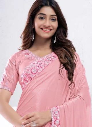 Pink Crepe Silk Traditional Saree