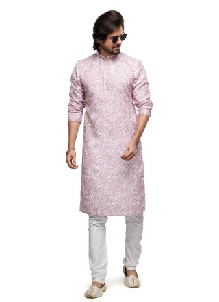Pink Digital Print and Thread Work Cotton Kurta Pyjama
