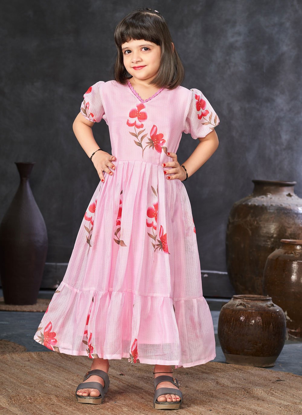 Pink Digital Print Work Fancy Fabric Gown Kids Wear Buy Online Kids Wear