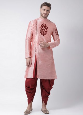 Pink Dupion Silk Angrakha Mens Wear with Embroidered Work