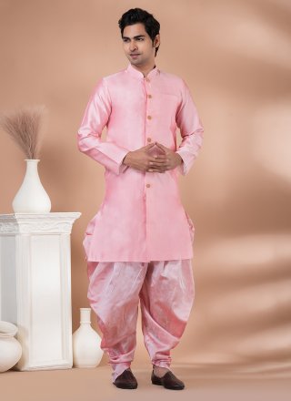 Pink Dupion Silk Indo Western In Plain for Engagement