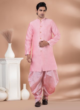 Pink Dupion Silk Indo Western In Plain for Engagement