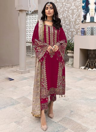 Pink Embroidered and Sequins Work Faux Georgette Salwar Suit