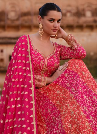 Pink Embroidered and Sequins Work Georgette  Designer Gown
