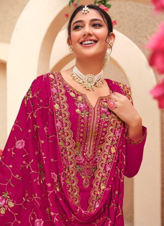Pink Embroidered and Swarovski Work Georgette Salwar Suit