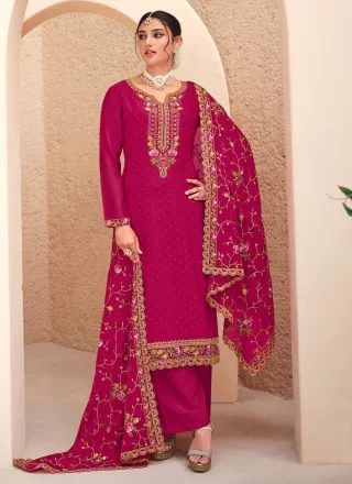 Pink Embroidered and Swarovski Work Georgette Salwar Suit