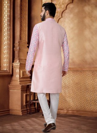 Pink Embroidered and Thread Work Silk Kurta Pyjama
