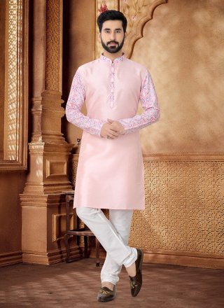 Pink Embroidered and Thread Work Silk Kurta Pyjama