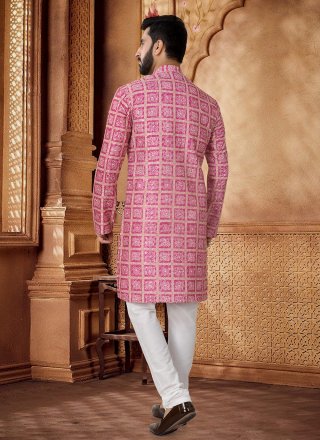 Pink Embroidered, Sequins and Thread Work Cotton Kurta Pyjama