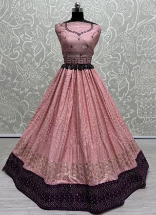 Pink Embroidered, Sequins and Thread Work Georgette Lehenga Choli