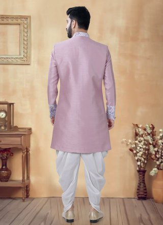 Pink Embroidered, Sequins and Thread Work Silk Sherwani Mens Wear