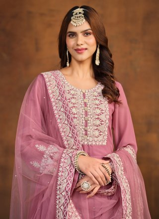Pink Embroidered Work Faux Georgette Palazzo Salwar Suit