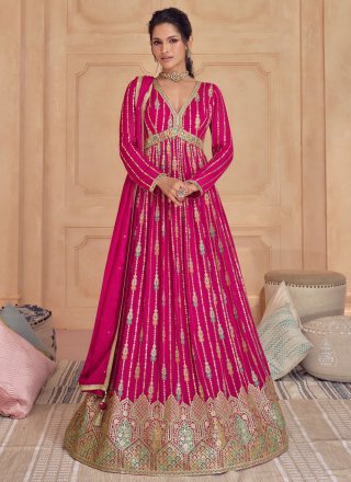 Pink Embroidered Work Georgette Gown