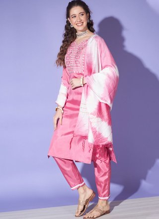 Pink Embroidered Work Silk Readymade Salwar Suit