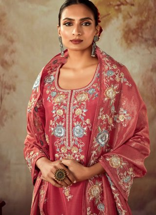 Pink Embroidered Work Silk Salwar Suit