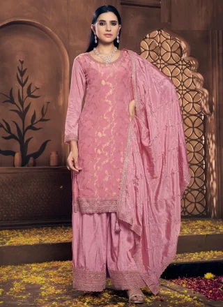 Pink Embroidered Work Viscose Salwar Suit