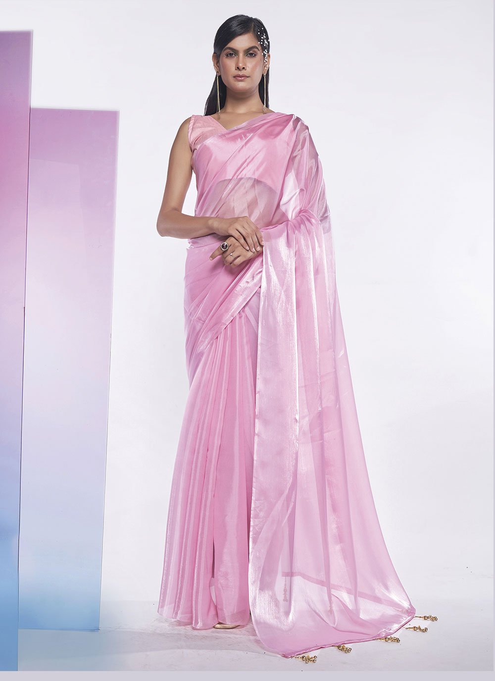 Shop Online Pink Fancy Fabric Designer Sari with Fancy Work : 277721 