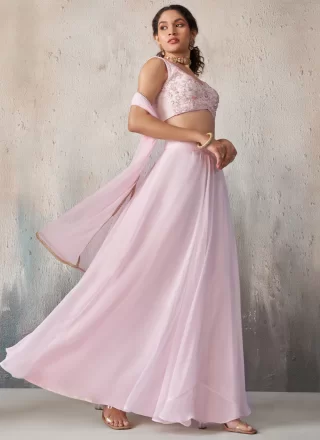 Pink Fancy Fabric Plain Work Readymade Lehenga Choli for Ceremonial