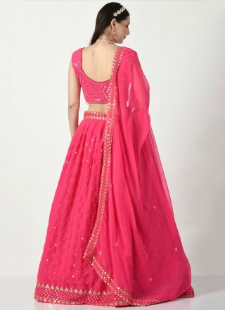 Pink Faux Georgette Embroidered and Sequins Work A - Line Lehenga Choli for Ceremonial