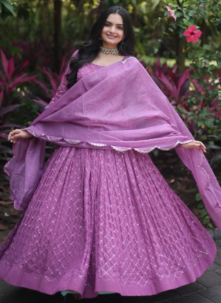 Pink Faux Georgette Embroidered, Sequins and Thread Work Designer Gown