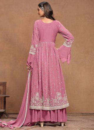 Pink Faux Georgette Embroidered Work Palazzo Salwar Suit for Women