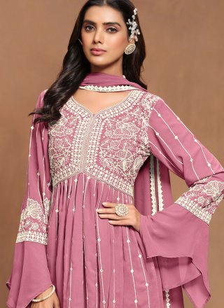Pink Faux Georgette Embroidered Work Palazzo Salwar Suit for Women