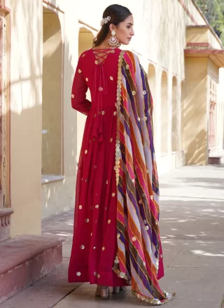 Pink Faux Georgette Gown with Embroidered, Thread and Zari Work for Women