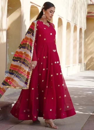 Pink Faux Georgette Gown with Embroidered, Thread and Zari Work for Women