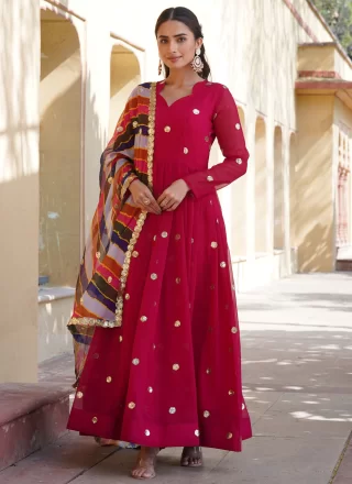 Pink Faux Georgette Gown with Embroidered, Thread and Zari Work for Women