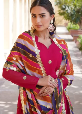 Pink Faux Georgette Gown with Embroidered, Thread and Zari Work for Women