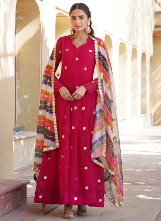 Pink Faux Georgette Gown with Embroidered, Thread and Zari Work for Women