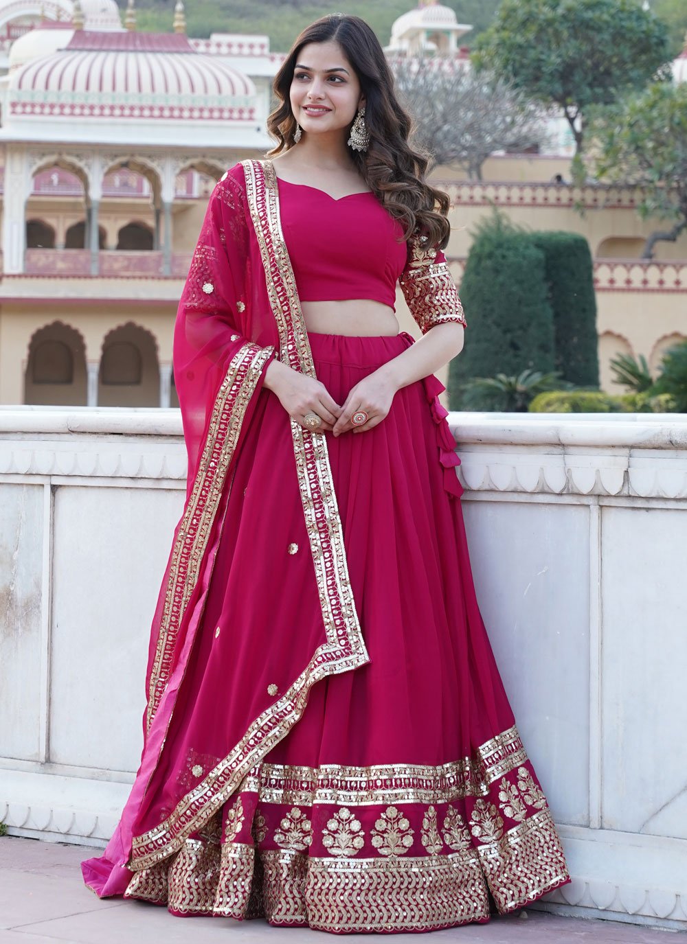 Buy Pink Faux Georgette Lehenga Choli with Embroidered and Sequins Work 287408 Lehenga Choli