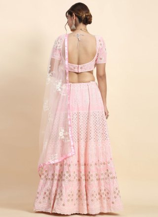Pink Faux Georgette Lehenga Choli with Embroidered, Sequins, Thread and Zari Work