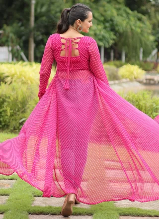 Pink Faux Georgette Mirror and Patch Border Work Casual Kurti for Women
